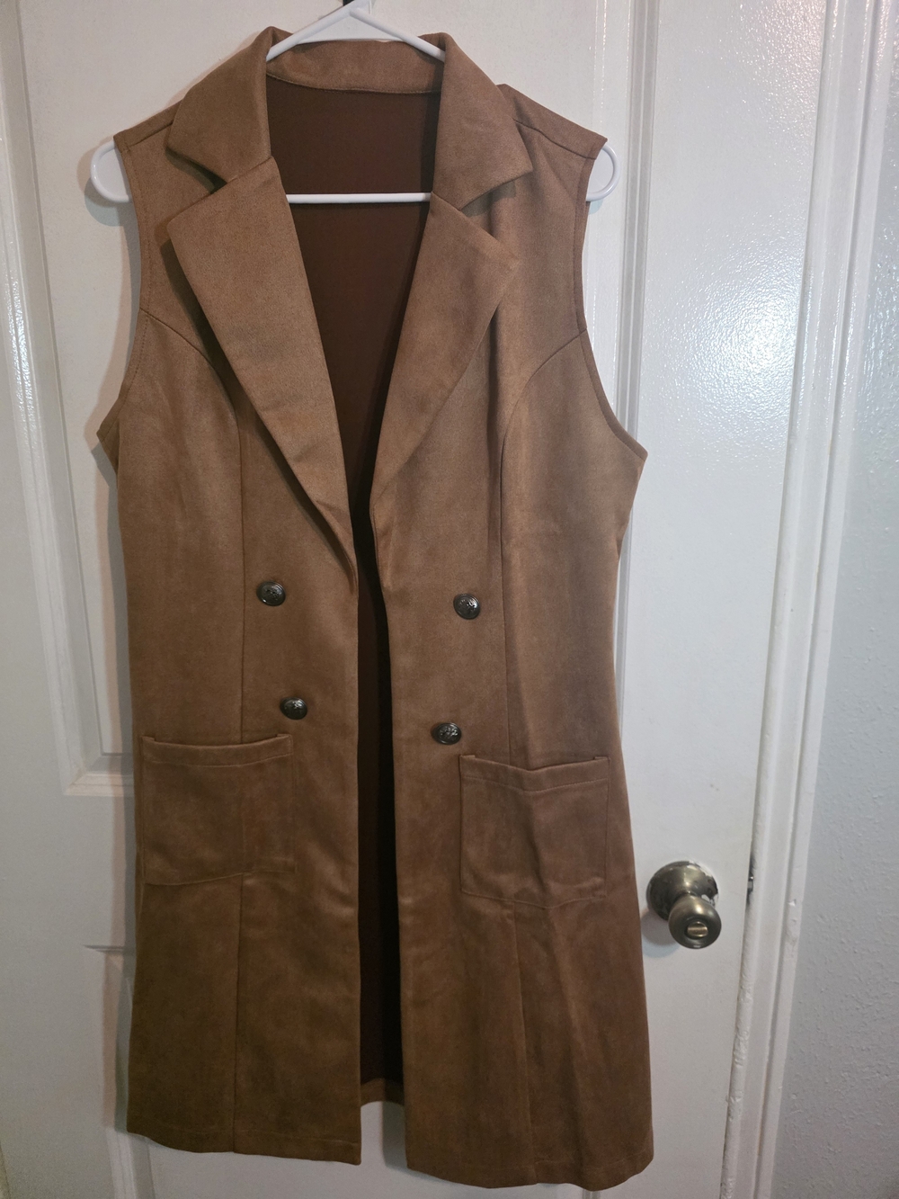 Sleeveless Long Trench Vest in Brown